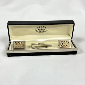 Vintage SWANK Gold & Silver Tone Cufflinks and Tie Clip Set in Original Case